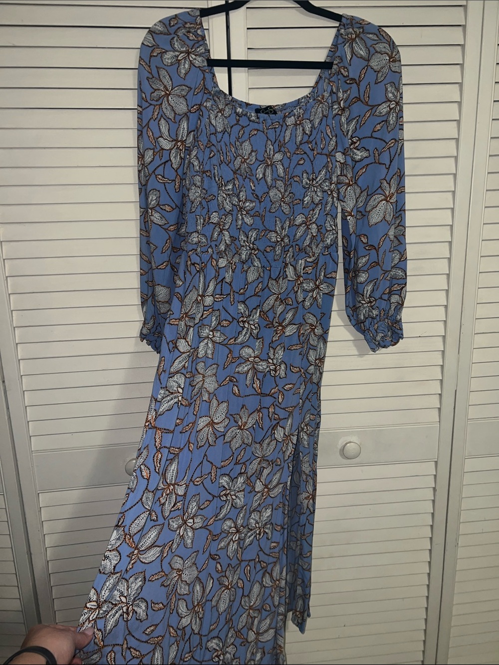 Jessica Simpson Periwinkle Blue Floral Long-Sleeve Midi Dress